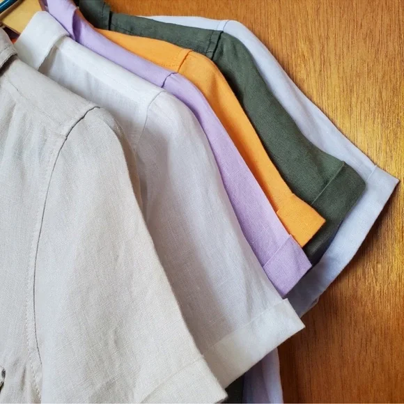 100% Linen Beige Short Sleeve Shirt - sz XS/S - Picture 11 of 11